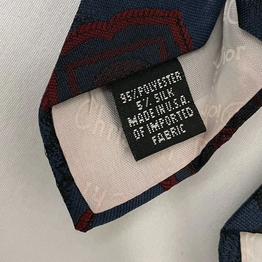 Christian Dior Monsieur Mens Silk Tie Red Blue Geometric Pattern Vintage Necktie